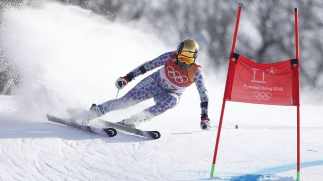 Sabrina Simader competes in the Pyeongchang 2018 Winter Olympics Women's Giant Slalom Yongpyong Alpine Centre on 15 February 2018.