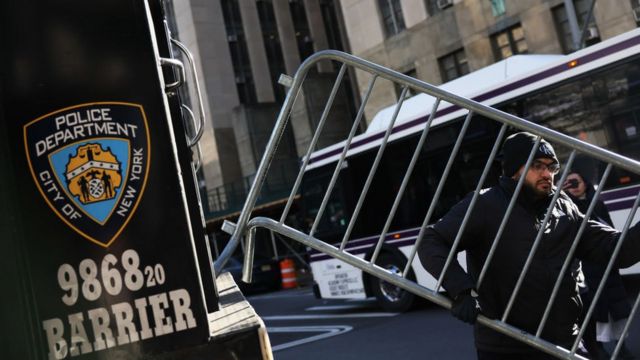 Temporary barricades in New York