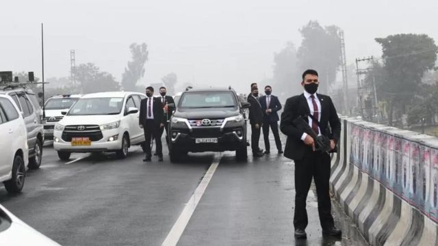 Prime Minister's security vehicles stranded on a flyover near Ferozepur.