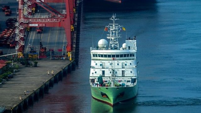 Chinese research ship Shi Yan 6 proceeds to deck at a port in Colombo on October 25, 2023