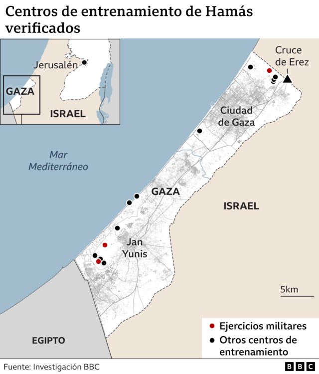 Gráfico que muestra centros de entrenamiento de Hamás
