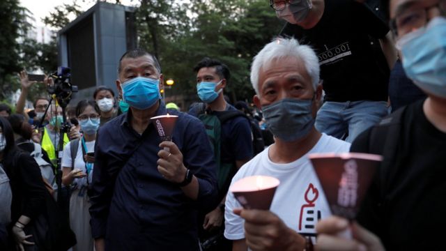 黎智英今年6月在香港维园悼念"六四事件",之后被香港警方以"非结集结"罪被捕。