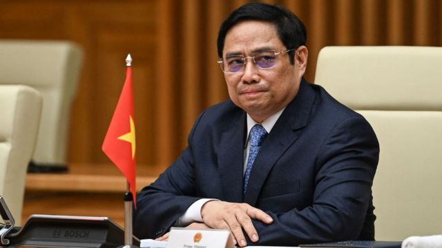 Thủ tướng Việt Nam Phạm Minh Chính tiếp Phó Tổng thống Hoa Kỳ Kamala Harris tại Văn phòng Chính phủ ở Hà Nội ngày 25/8/2021