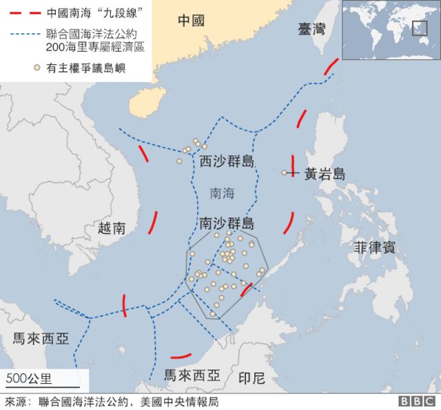 中国南海主权争议示意图。