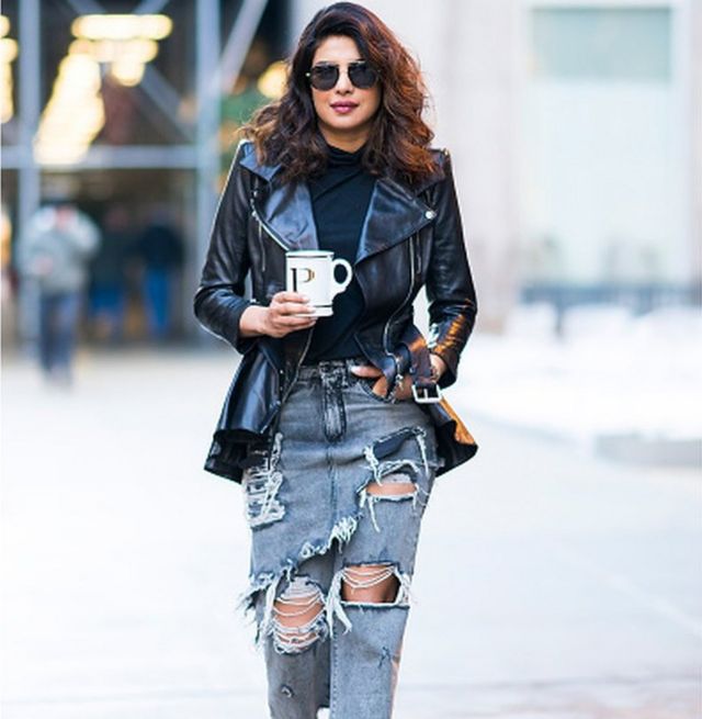 Bollywood actress Priyanka Chopra in a pair of ripped jeans