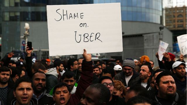 Motoristas de Uber protestam em Nova York