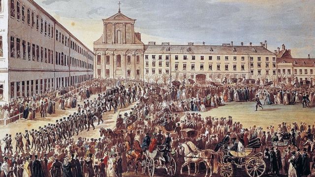 Painting of Beethoven's funeral in Vienna.