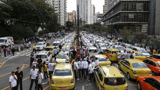 Taxi drivers' Uber protest in Sao Paulo