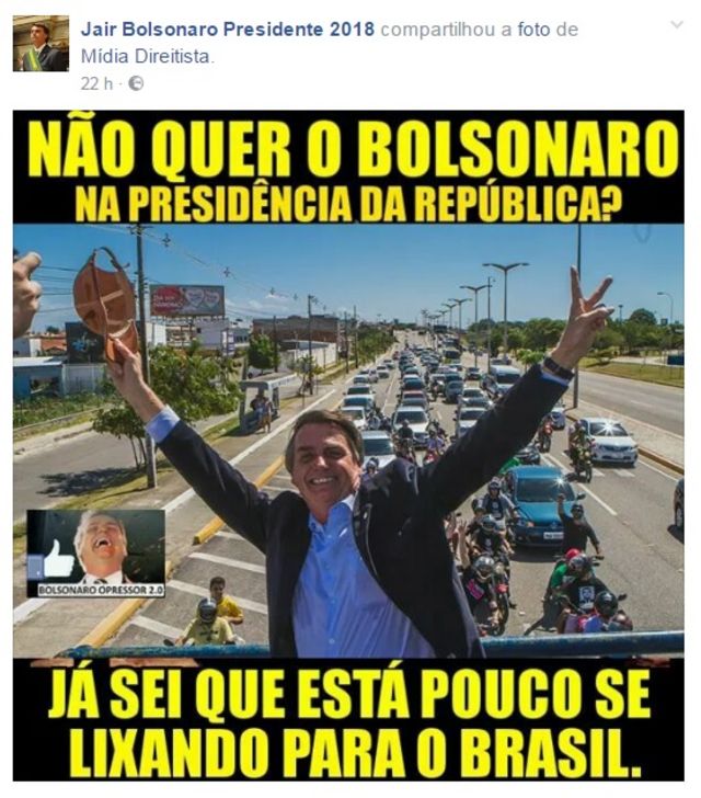 Reprodução de postagem da página Jair Bolsonaro Presidente 2018