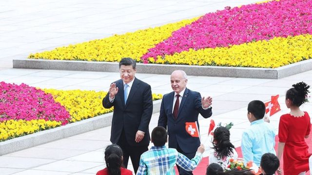 2019年4月29日，習近平在北京人民大會堂為瑞士聯邦主席毛雷爾舉行歡迎儀式。