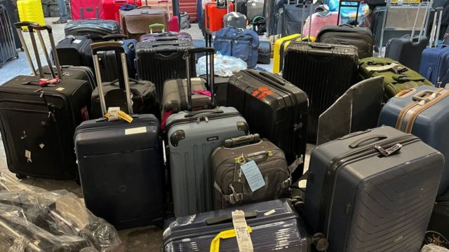 Suitcases in an airport.