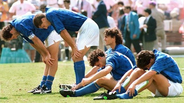 Italy's players are dejected following defeat in the 1994 World Cup final