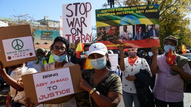 إثيوبيون يطالبون في واشنطن بوقف الحرب في تيغراي.
