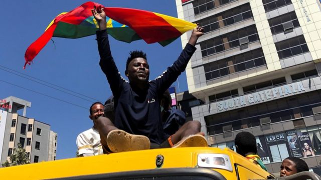 Ethiopians celebrate.