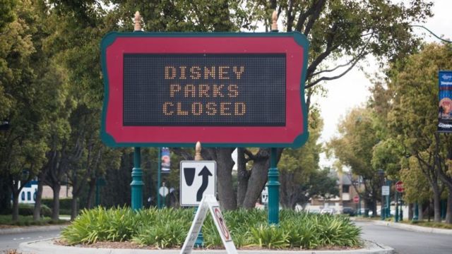 Sign outside Disney's Magic Kingdom in Florida, saying it is closed