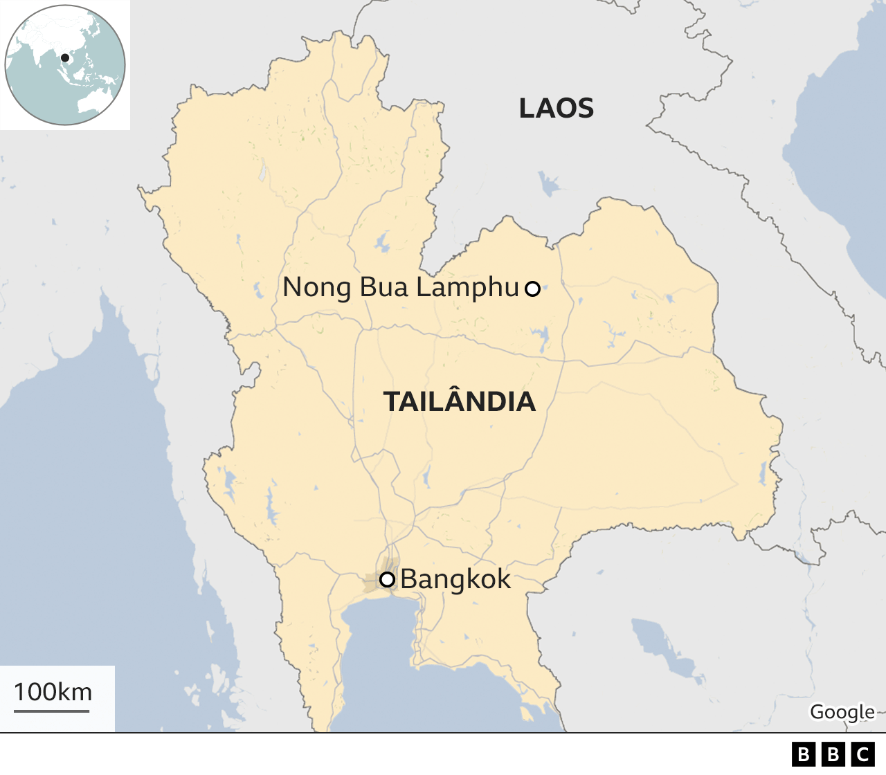 Mapa da Tailândia mostrando onde ocorreu o massacre