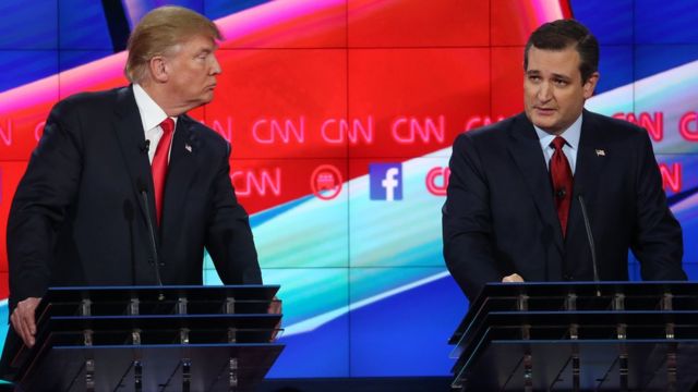 トランプ氏と(左)クルーズ氏との直接対決はなかった