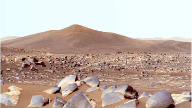 The surface of Mars is cold, dry, and radiant.