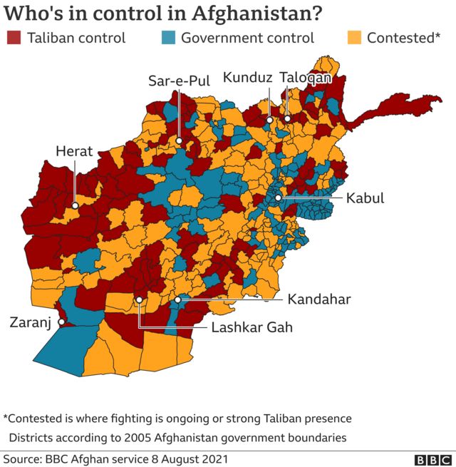Image shows areas of control in Afghanistan