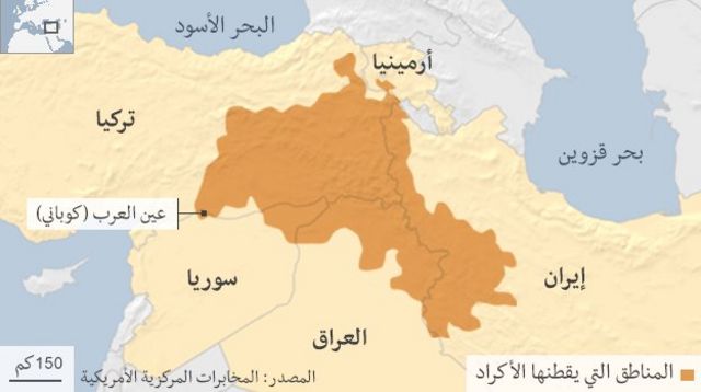 مناطق توزع الأكراد في الأجزاء الأربعة