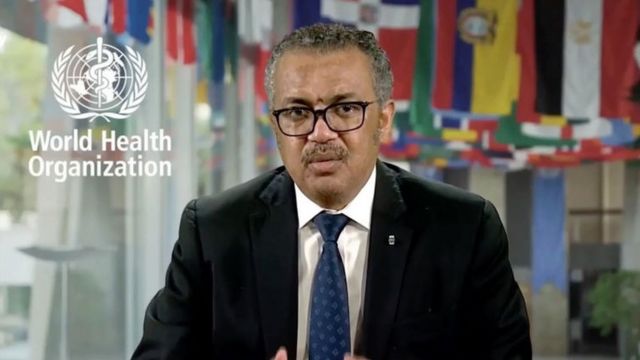 Tedros Adhanom Ghebreyesus during a conference call in September 2020