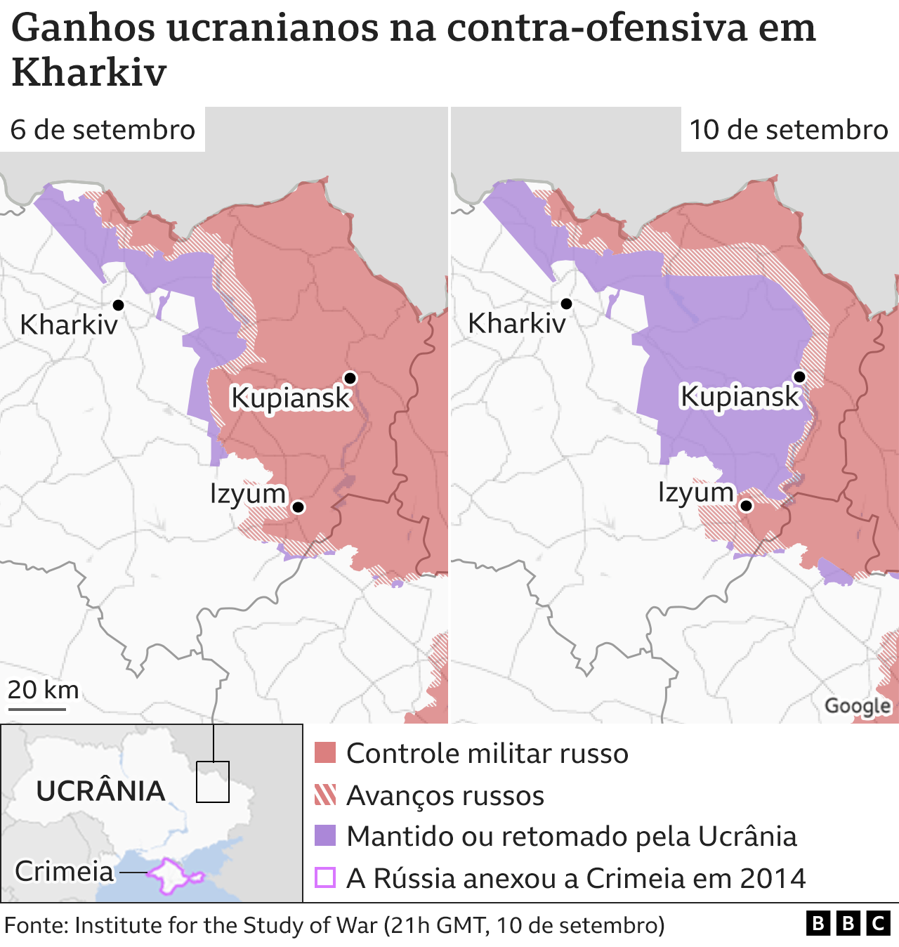 Mapa mostra avanços recentes da Ucrânia