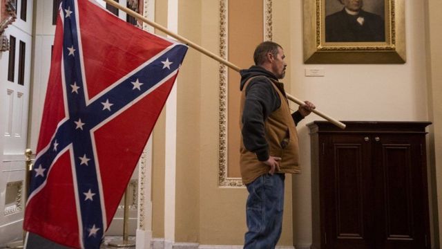 Confederate flag inside the building