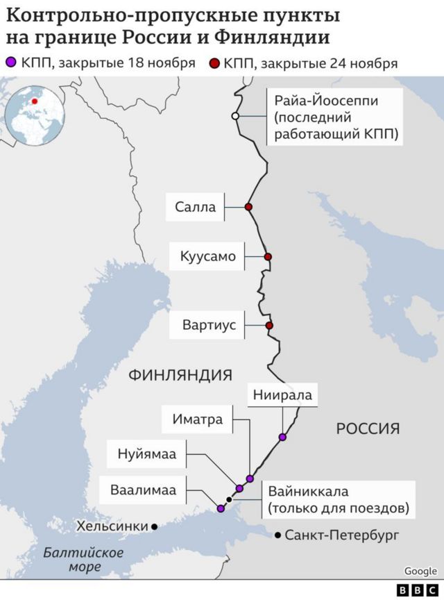 карта, КПП на российско-финской границе