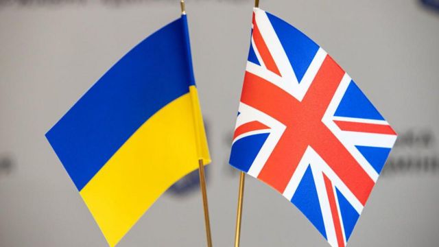  The flag of Ukraine and the flag of Great Britain