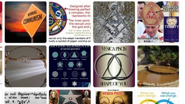 Kilisenin Facebook sayfasında yer alan komplo teorilerine ilişkin görsellerin ekran görüntüleri