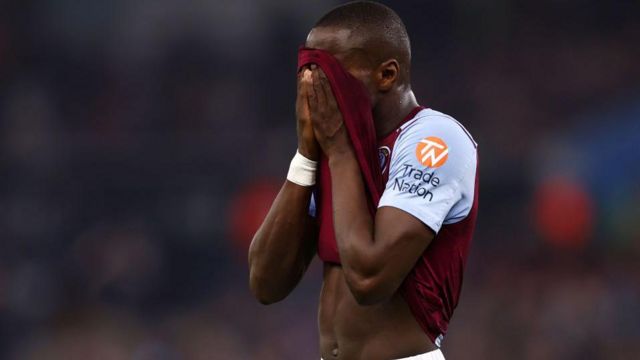 Moussa Diaby of Aston Villa reacts