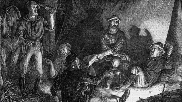 這幅畫描繪的是1873年一組礦工在平安夜唱歌慶祝聖誕節