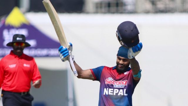 Kushal Bhurtel exchanging happiness after scoring a century