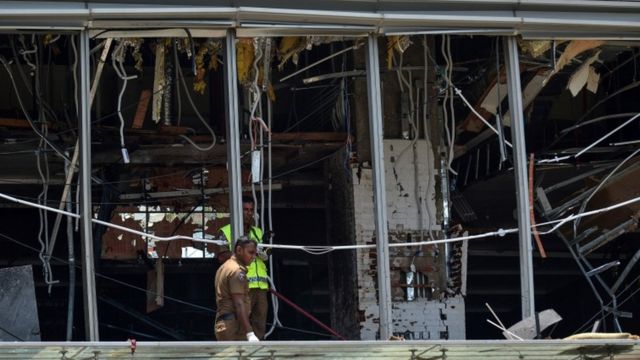 Blast damage at the Shangri-La hotel in Colombo