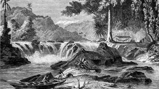 Grabado de un río en la Guyana Británica