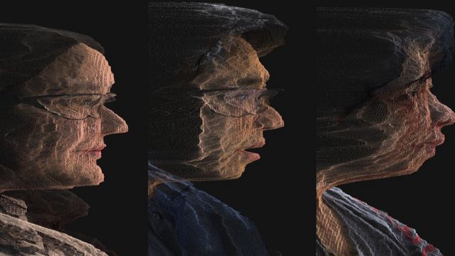 Três rostos de perfil distorcidas