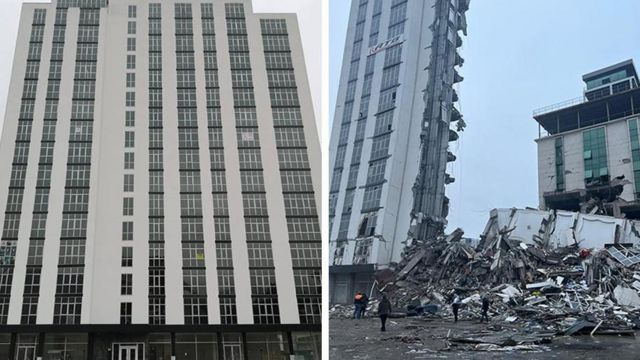 Binanın depremden önceki ve sonraki hali 