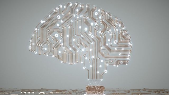 Un cerebro humano digital, hecho de redes interconectadas.