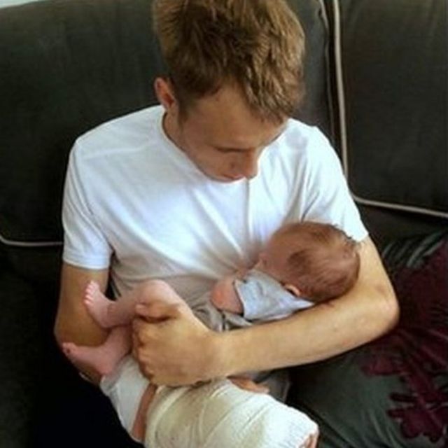 Alex reunited with baby Iris after being discharged from hospital