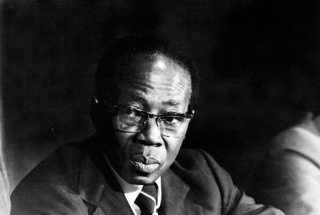 Léopold Sédar Senghor, French writer and politician, during a tribute to Guatemalan writer and politician Miguel Angel Asturias on July 9, 1974 in Paris, France