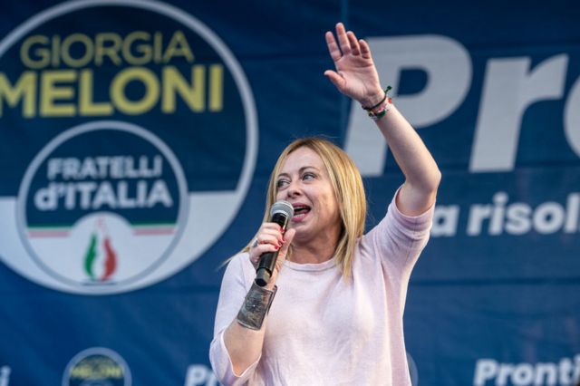Giorgia Meloni en un mítin de campaña.