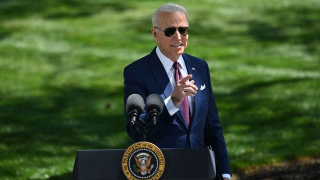 Joe Biden speaks to reporters about CDC mask requirements