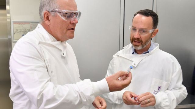 Prime Minister Scott Morrison with University of Queensland scientist