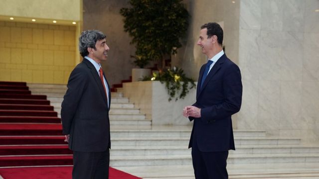 وزير الخارجية الإماراتي، عبد الله بن زايد آل نهيان، يلتقي الرئيس السوري، بشار الأسد في دمشق