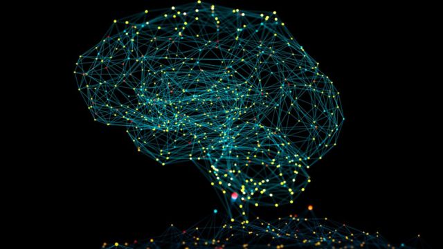 An image of a stylized network in the shape of a brain