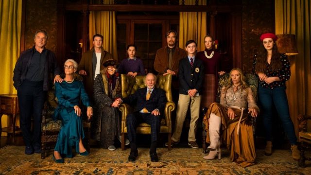 Christopher Plummer (seated front) with his fellow Knives Out cast members