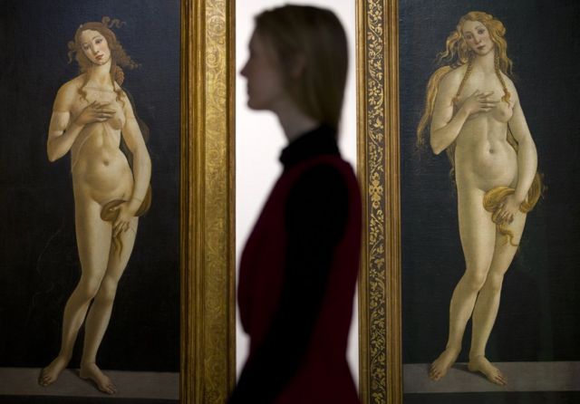 'Venus 1490' and 'Venus 1490' both by Italian painter Sandro Botticelli, at the Victoria and Albert museum