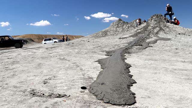 On Earth: Mud flowing away from the Dashgil volcano in Azerbaijan