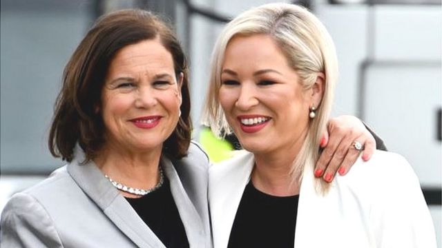 Sinn Féin leaders Mary Lou Maconald (left) and Michelle O'Neill