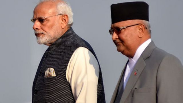 نیپال کے وزیر اعظم کے پی شرما اولی اور انڈین وزیر اعظم نریندر مودی